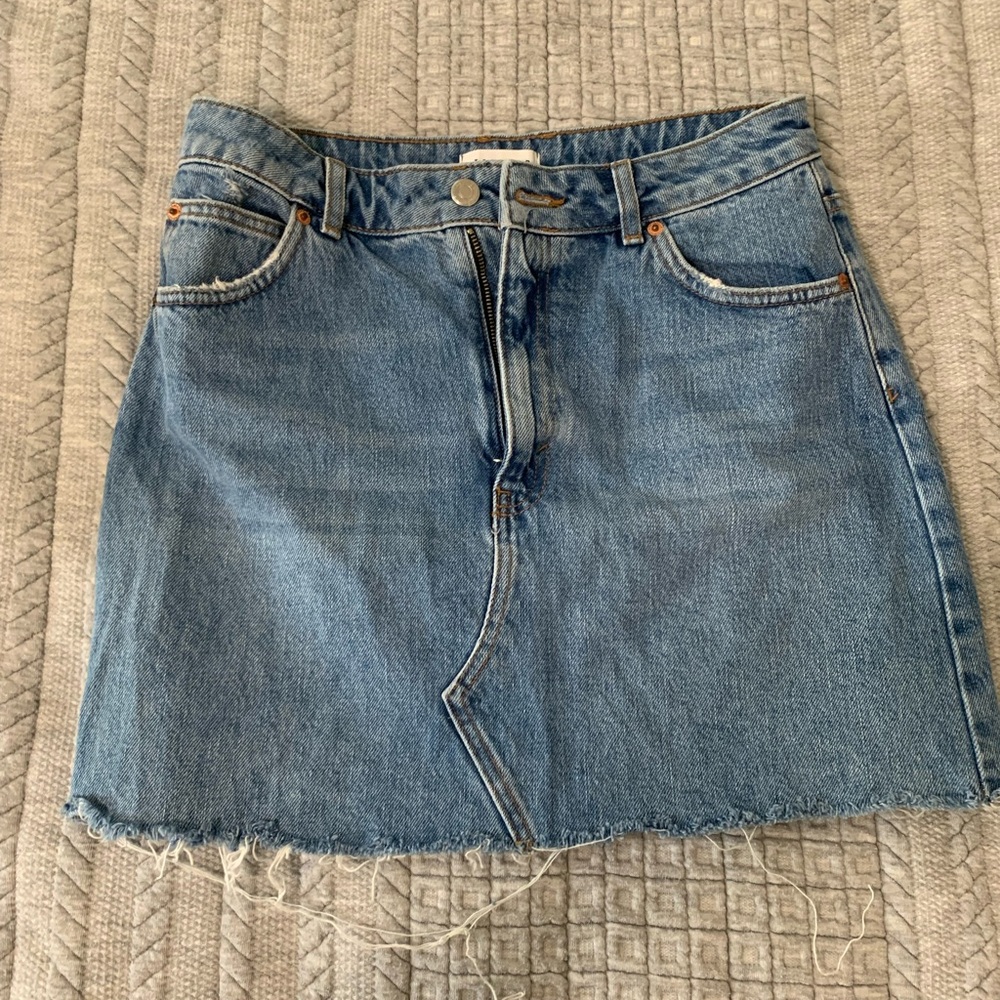 Topshop Blue Denim A-Line Skirt